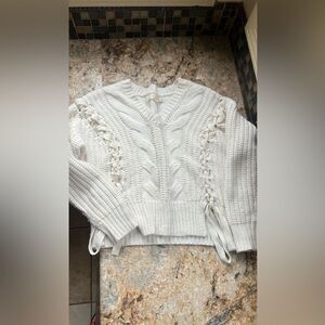 White lace up sweater